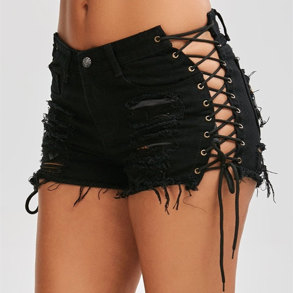 Amy Side Lace Up Denim Shorts