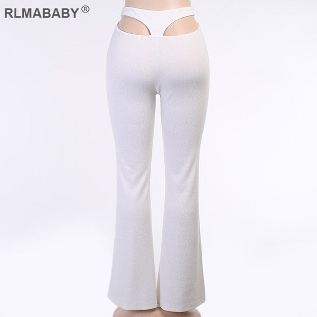 Kayla Thong Back Hollow Out High Waist Flare Pants