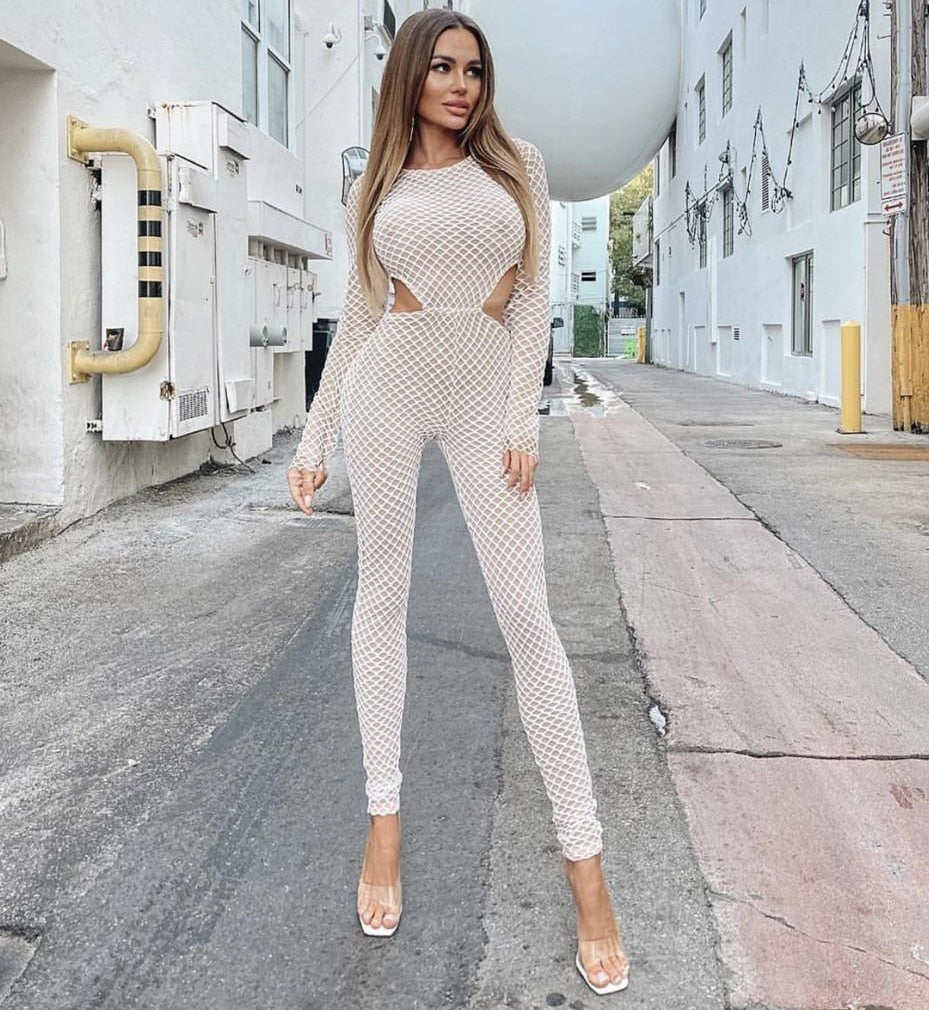 Zaria Mesh Beige Jumpsuit