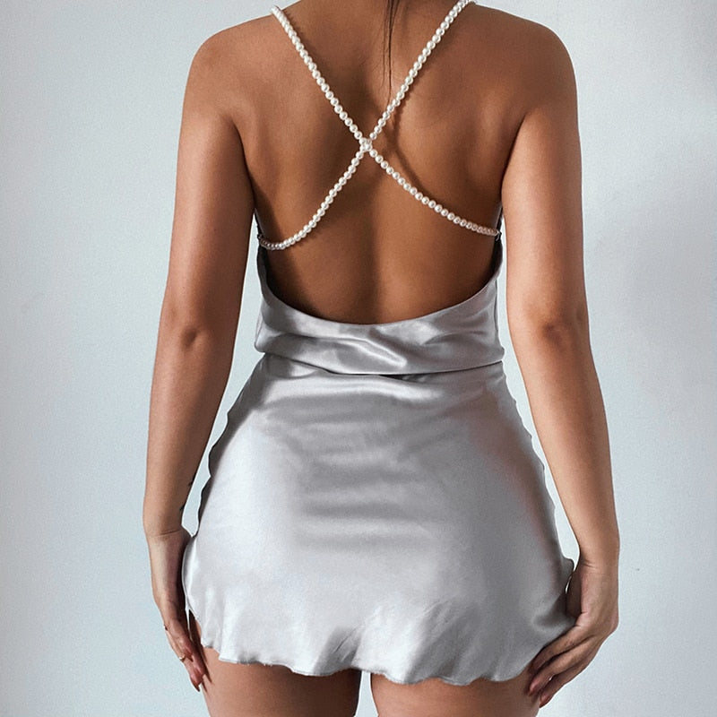 Shiny Silk Backless Dress