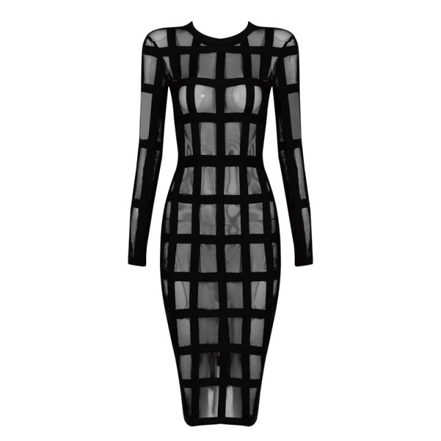 See-Through Mesh Grid Dress